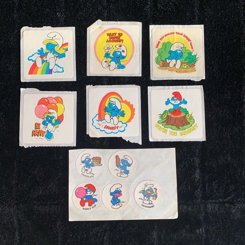 Set of (11) Eleven Vintage Retro Smurf Stickers from 1983